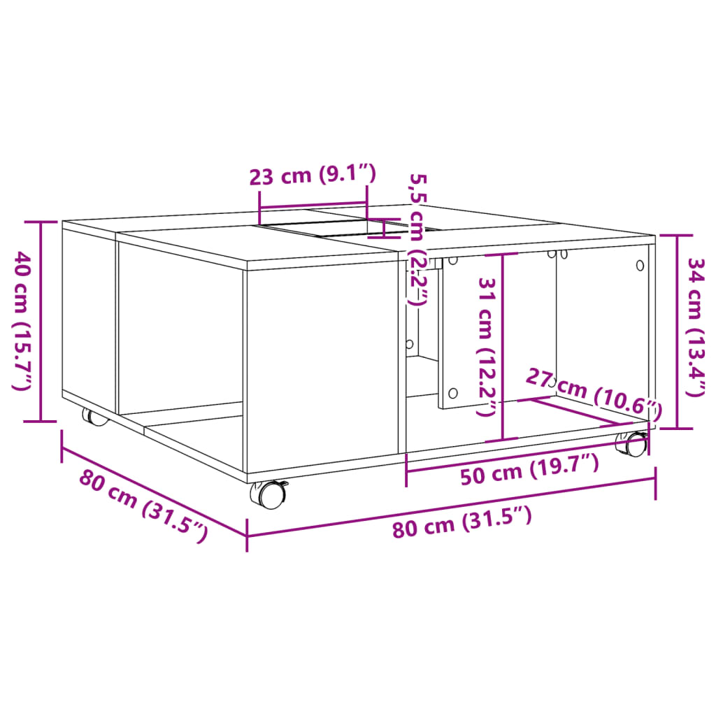 Τραπεζάκι Σαλονιού Γκρι Sonoma 80x80x40 εκ. Επεξεργασμένο Ξύλο