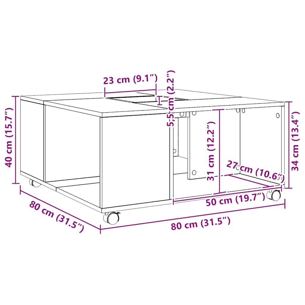 Τραπεζάκι Σαλονιού Αρτισιανή Δρυς 80x80x40 εκ. Επεξεργ. Ξύλο - Pakobazaar