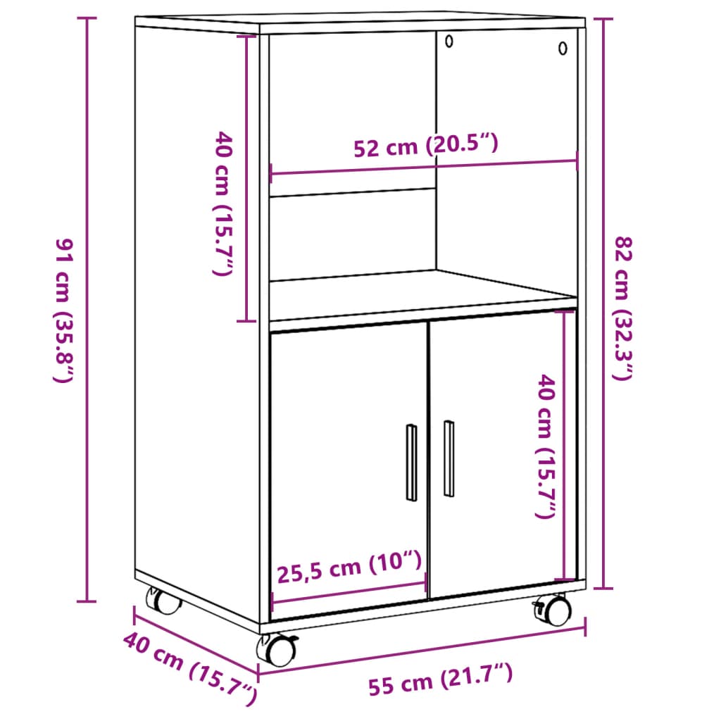 Ντουλάπι Τροχήλατο Μαύρο 55x40x91 εκ. από Επεξ. Ξύλο