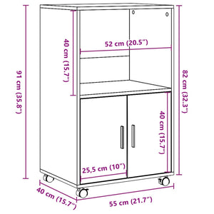 Ντουλάπι Με Ροδάκια Καπνιστή Δρυς 55x40x91 εκ. Επεξ. Ξύλο