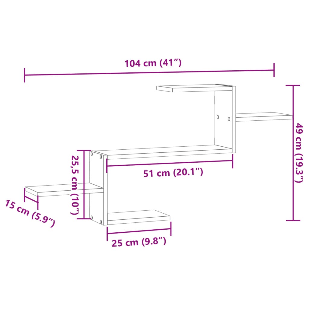 Ραφιέρα Τοίχου Γκρι Sonoma 104x15x49 εκ. Επεξεργασμένο Ξύλο