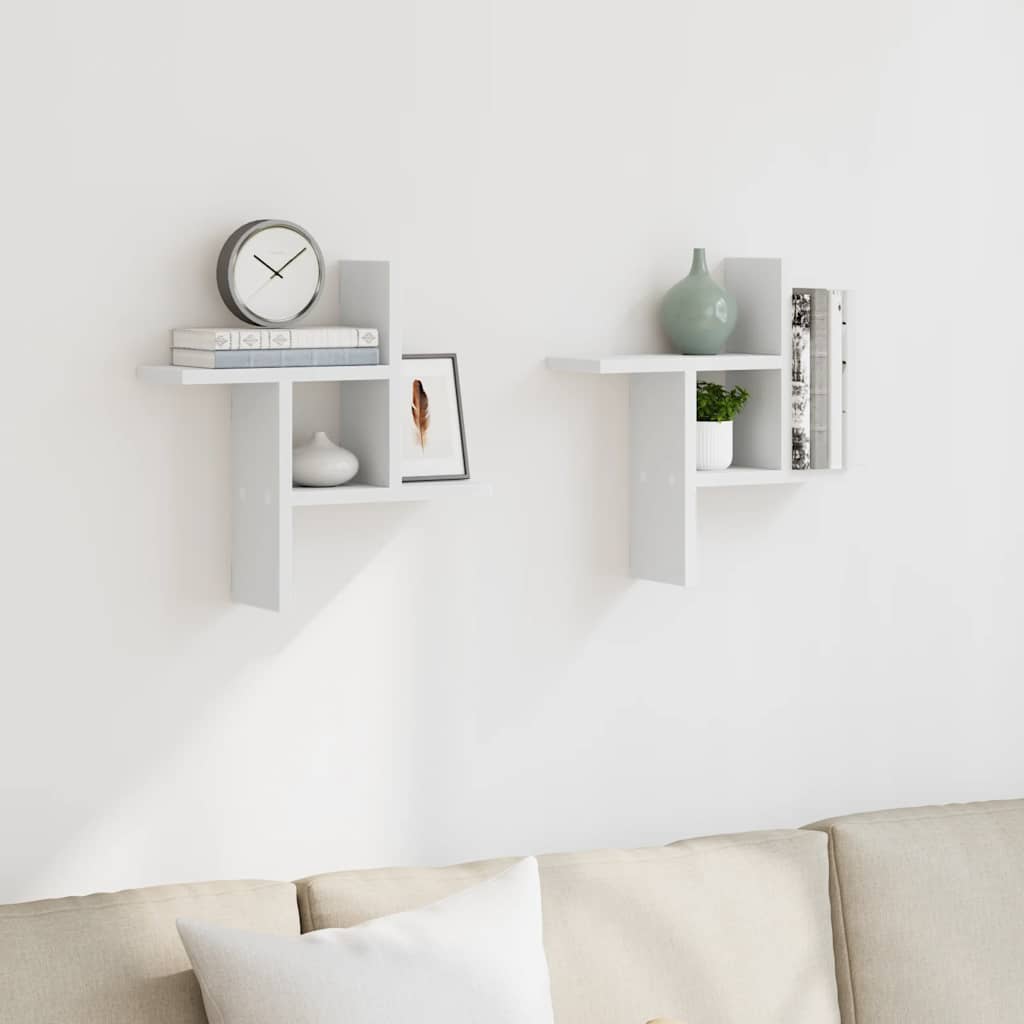 Ραφιέρες Τοίχου 2 τεμ. Λευκές 38x12x38 εκ. από Επεξ. Ξύλο