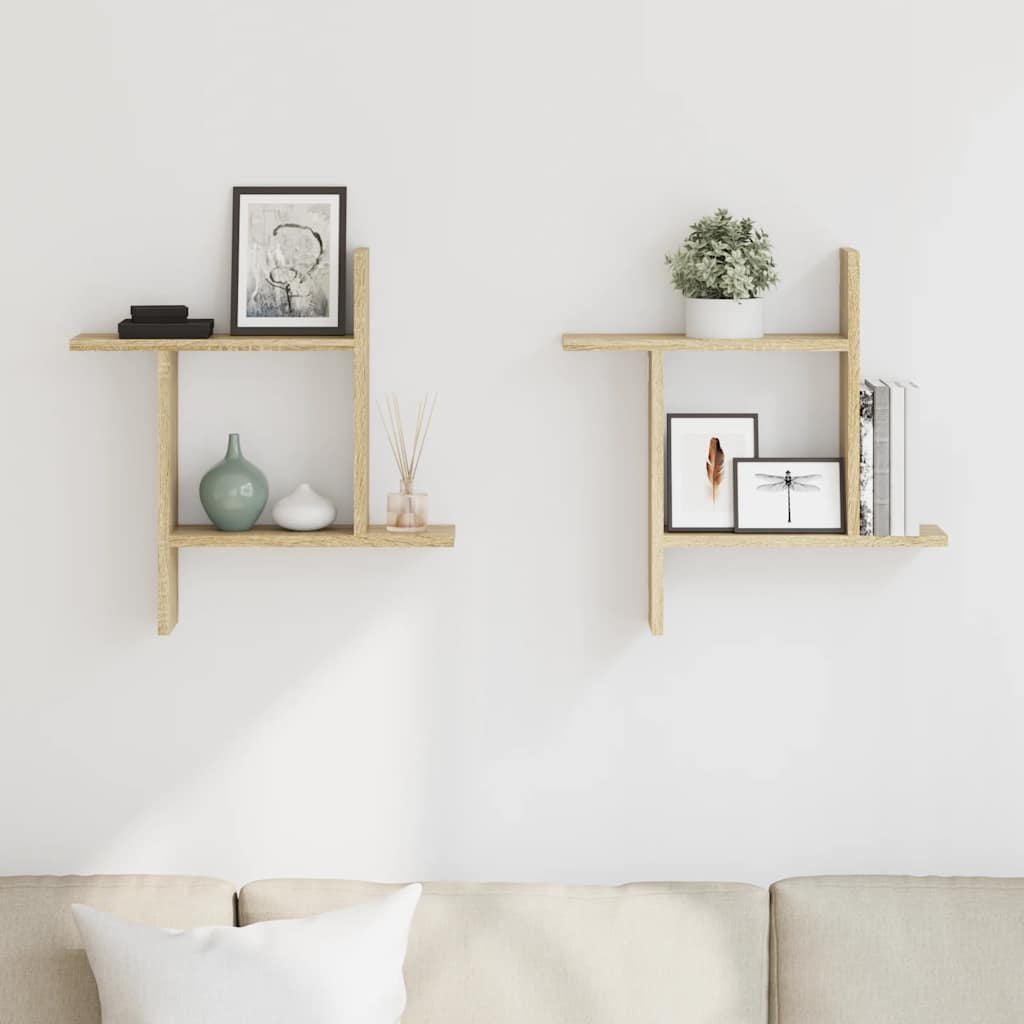 Ραφιέρες Τοίχου 2 τεμ. Sonoma Δρυς 50x12x50 εκ. από Επεξ. Ξύλο