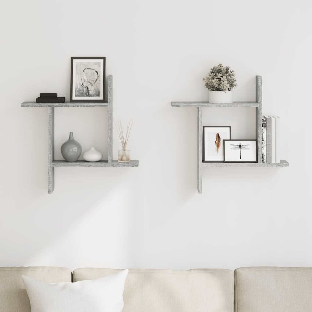 Ραφιέρες Τοίχου 2 τεμ. Γκρι Sonoma 50x12x50 εκ. Επεξ. Ξύλο