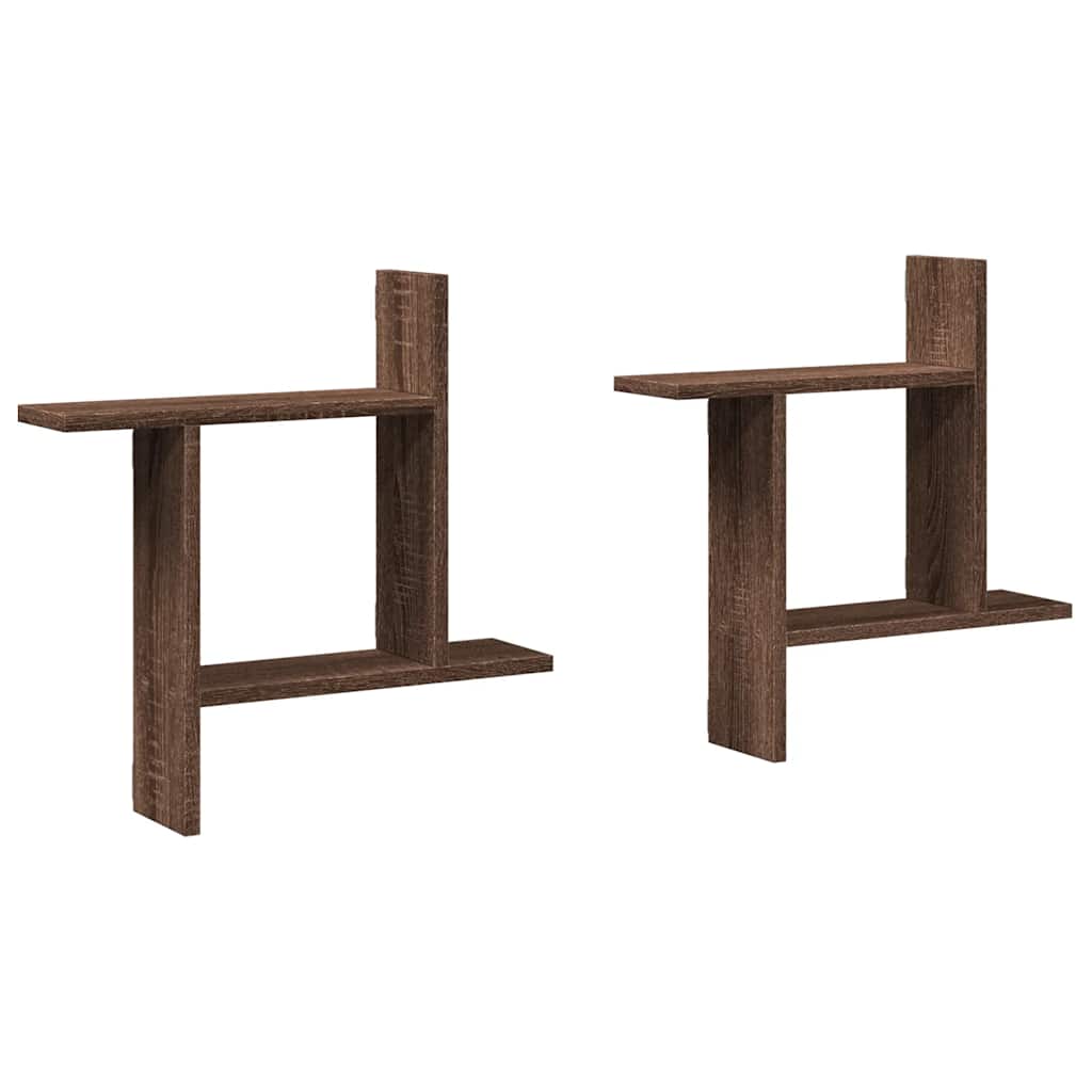 Ραφιέρες Τοίχου 2 τεμ. Καφέ Δρυς 50x12x50εκ. Επεξεργασμένο Ξύλο - Pakobazaar