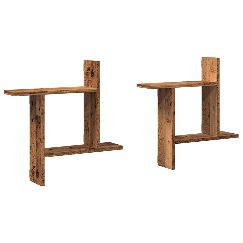 Ραφιέρες Τοίχου 2 τεμ. Όψη Παλαιού Ξύλου 50x12x50εκ. Επεξ. Ξύλο