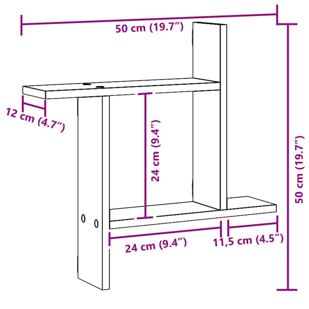 Ραφιέρες Τοίχου 2 τεμ. Αρτισιανή Δρυς 50x12x50 εκ. Επεξ. Ξύλο
