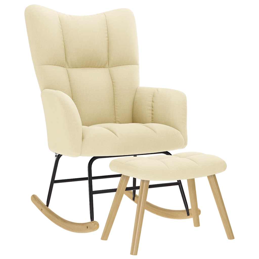 Πολυθρόνα Κουνιστή Κρεμ Υφασμάτινη με Υποπόδιο