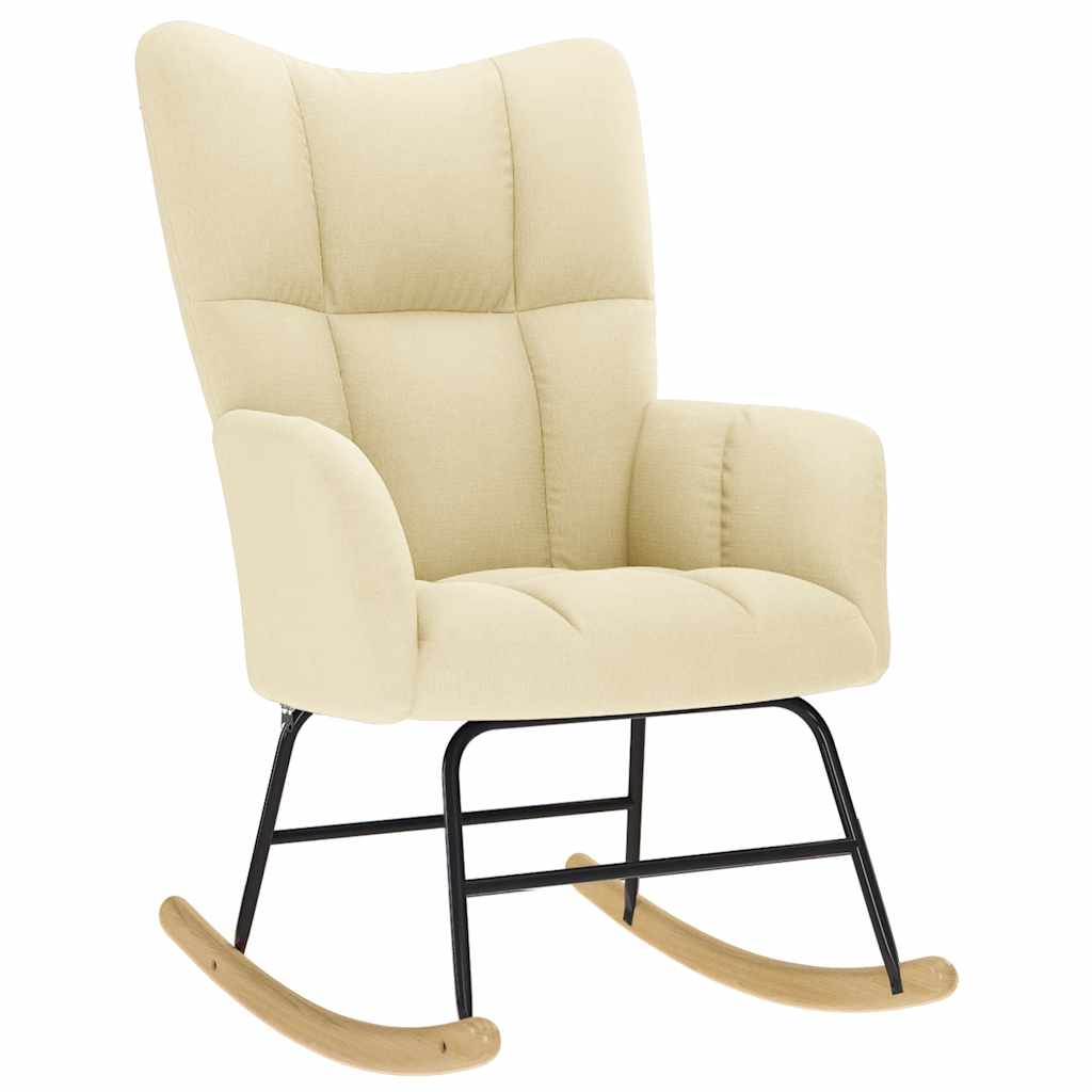 Πολυθρόνα Κουνιστή Κρεμ Υφασμάτινη με Υποπόδιο