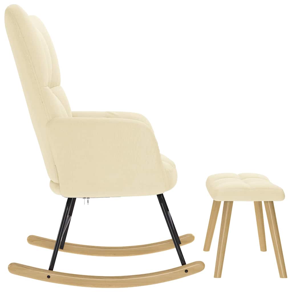 Πολυθρόνα Κουνιστή Κρεμ Υφασμάτινη με Υποπόδιο