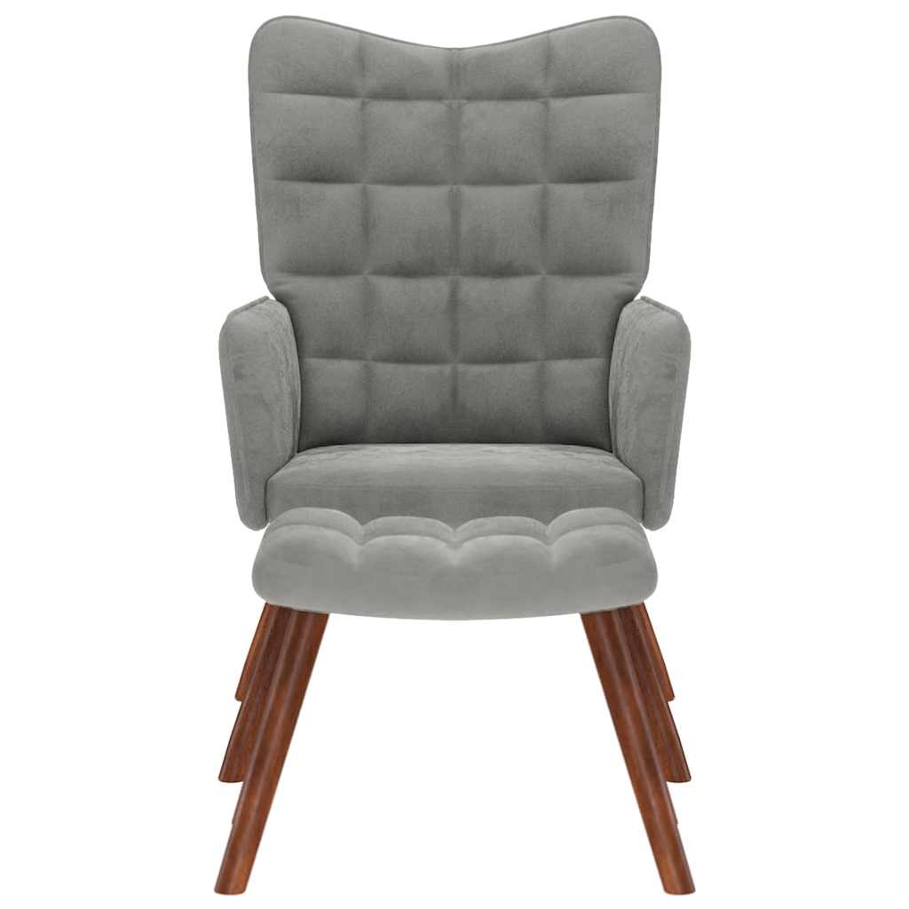 Πολυθρόνα Χαλάρωσης με Σκαμπό Ανοιχτό Γκρι Βελούδο - Pakobazaar