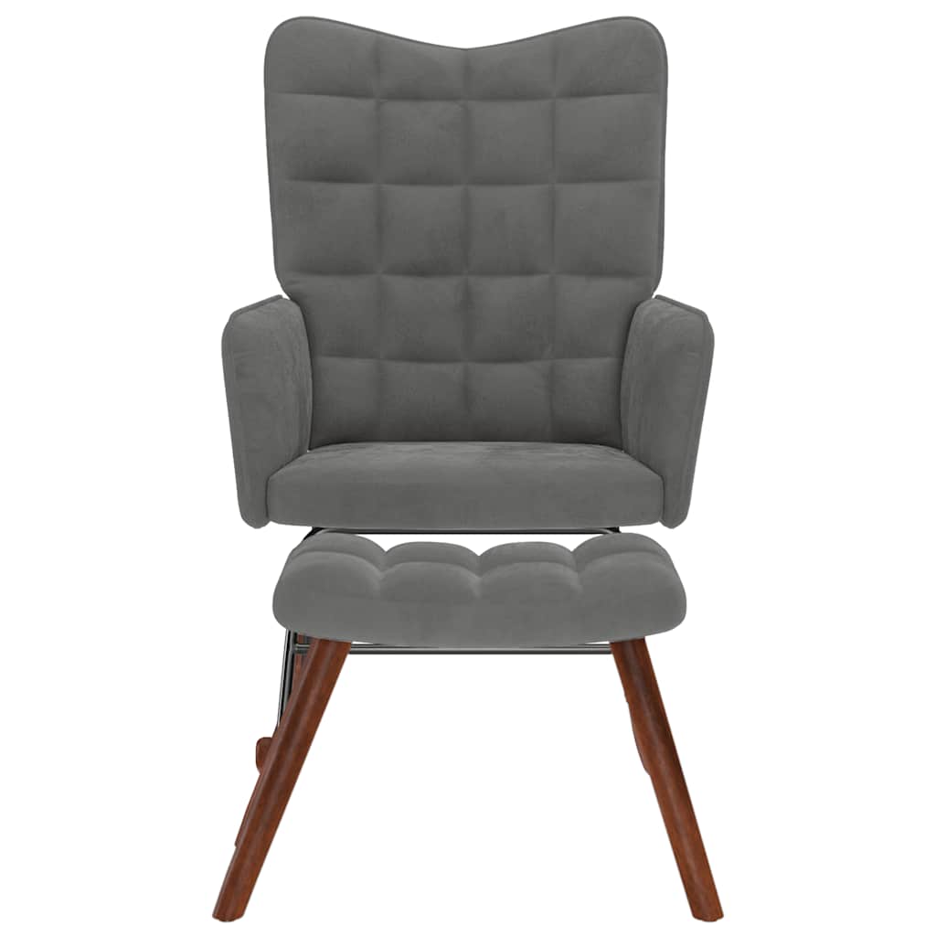 Κουνιστή Πολυθρόνα με Σκαμπό Σκούρο Γκρι Βελούδο - Pakobazaar