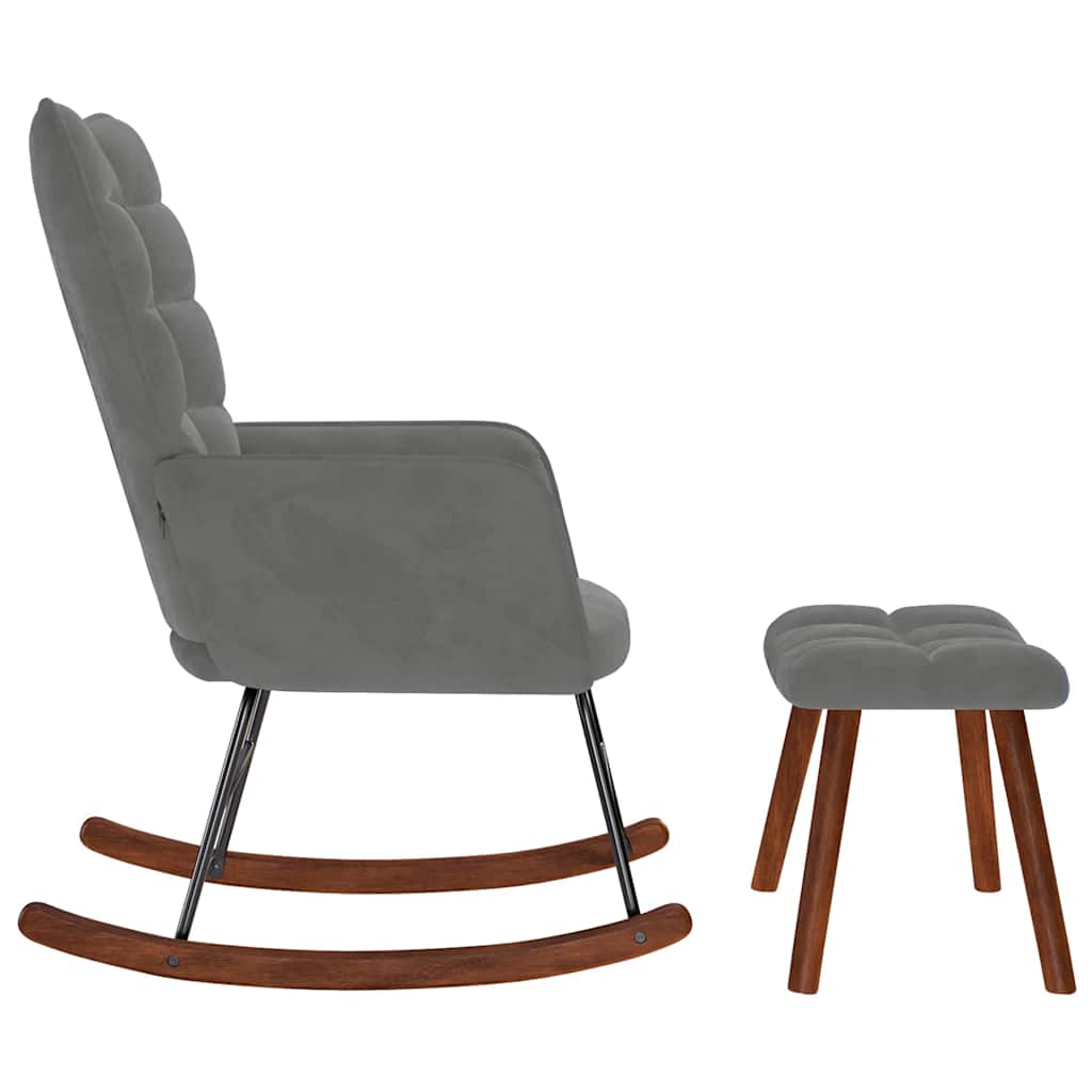 Κουνιστή Πολυθρόνα με Σκαμπό Σκούρο Γκρι Βελούδο - Pakobazaar