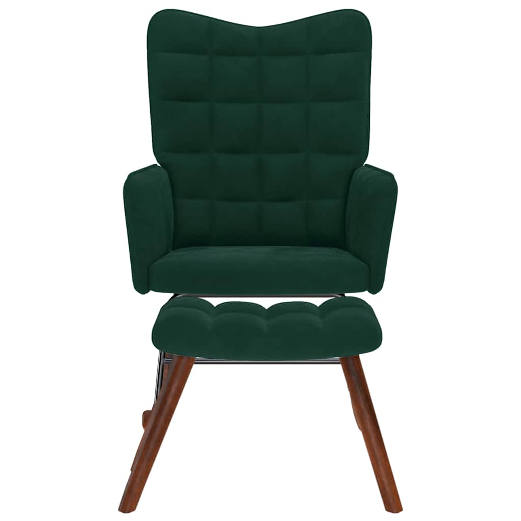 Κουνιστή Πολυθρόνα με Σκαμπό από Σκούρο Πράσινο Βελούδο - Pakobazaar