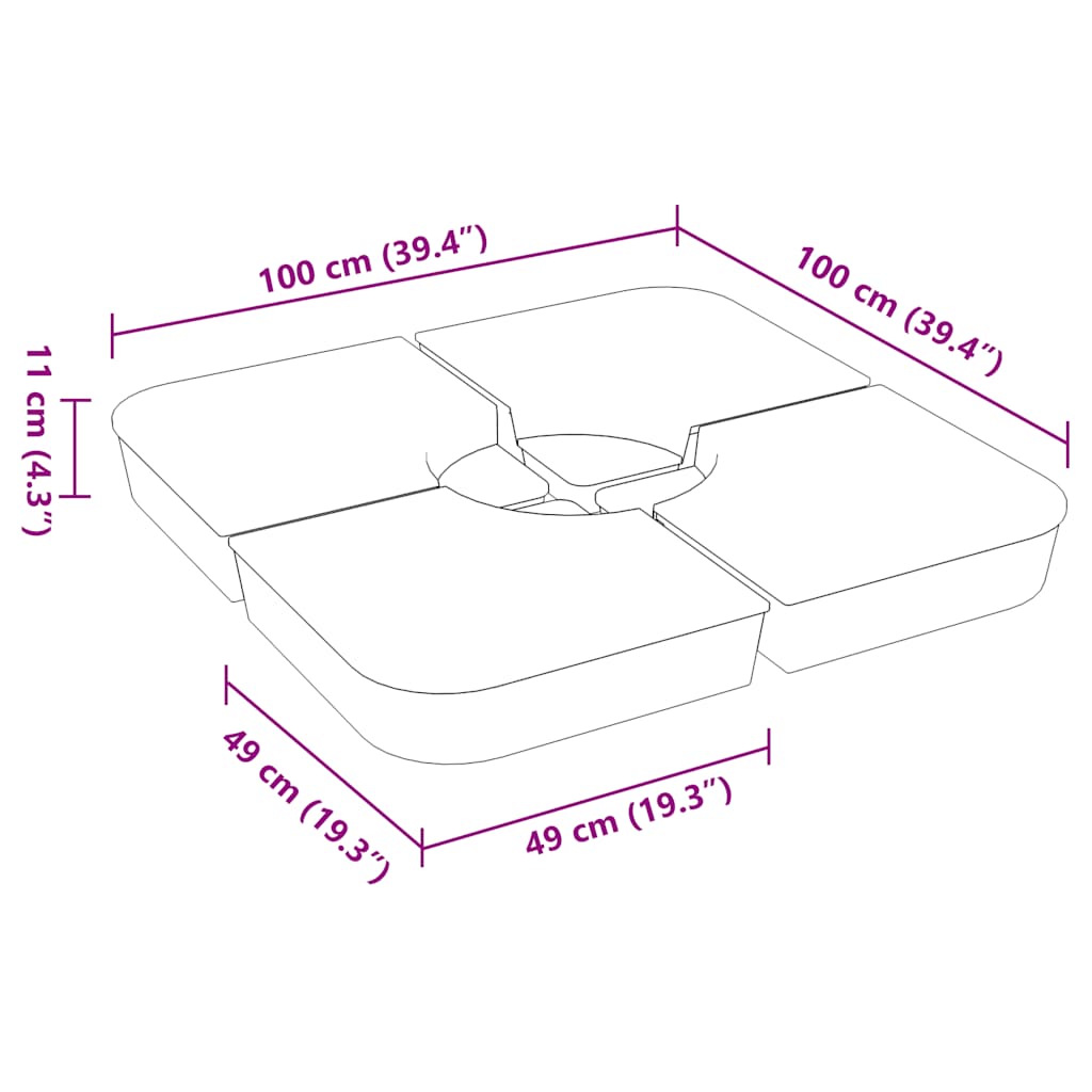 4 τεμαχίων σετ βάσης ομπρέλας για ομπρέλα με σταυρό 100 kg PP