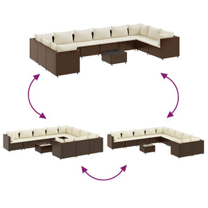Σαλόνι Κήπου 11 Τεμαχίων Καφέ από Συνθετικό Ρατάν με Μαξιλάρια - Pakobazaar
