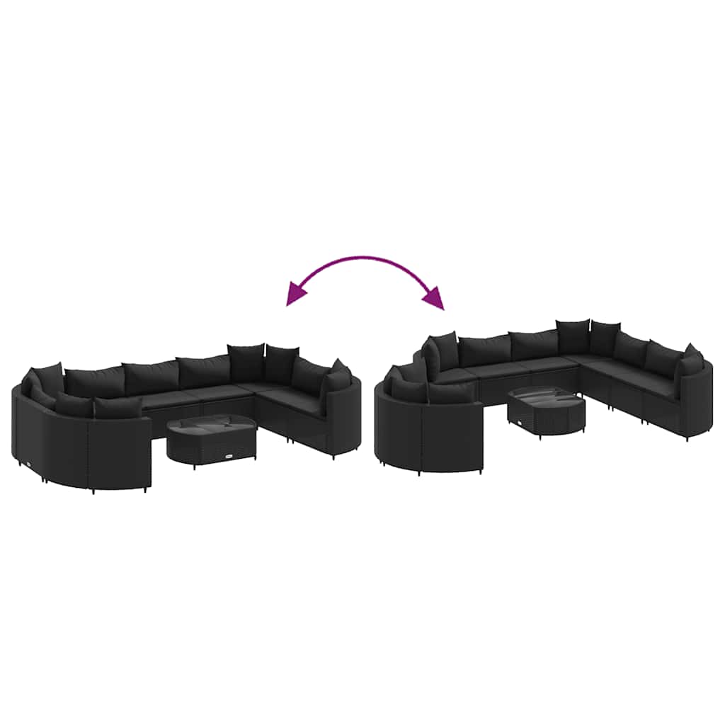 Σαλόνι Κήπου Σετ 10 Τεμαχίων Μαύρο Συνθετικό Ρατάν με Μαξιλάρια - Pakobazaar