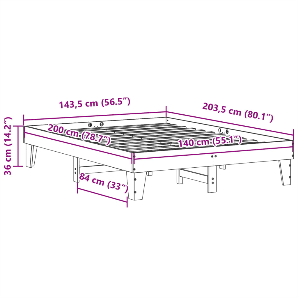 Σκελετός Κρεβατιού Χωρίς Στρώμα 140x200 εκ Μασίφ Ξύλο Πεύκου