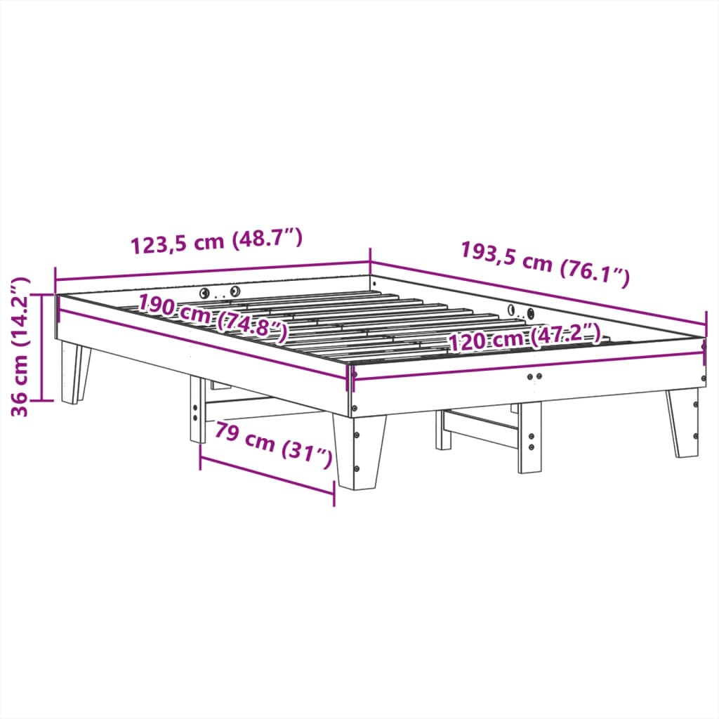 Σκελετός Κρεβατιού Χωρίς Στρώμα 120x190 εκ Μασίφ Ξύλο Πεύκου