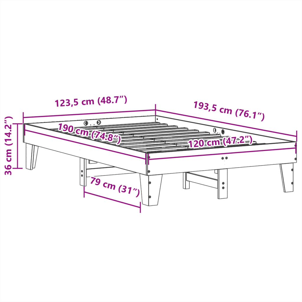 Σκελετός Κρεβ. Χωρίς Στρώμα Καφέ Κεριού 120x190 εκ Μασίφ Πεύκο - Pakobazaar