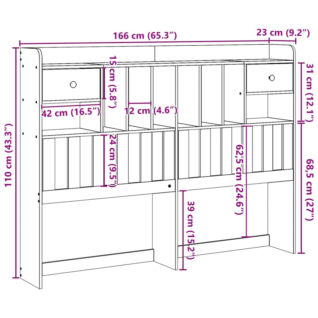 Κεφαλάρι με Αποθ. Χώρο Λευκό 180 εκ. από Μασίφ Ξύλο Πεύκου
