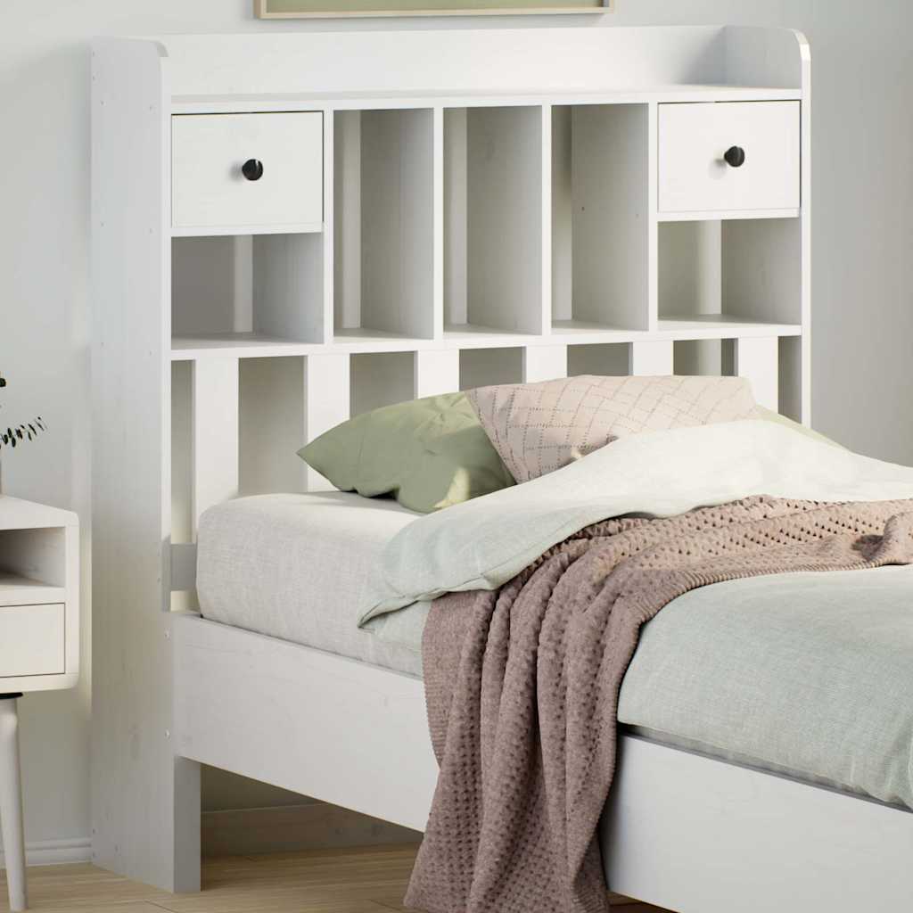 Κεφαλάρι με Αποθ. Χώρο Λευκό 100 εκ. από Μασίφ Ξύλο Πεύκου