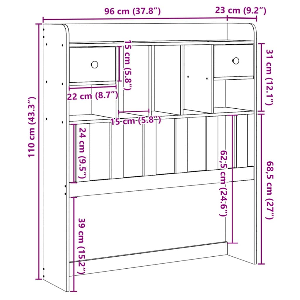 Κεφαλάρι με Αποθηκευτικό Χώρο από Μασίφ Ξύλο Πεύκου 90 εκ. - Pakobazaar