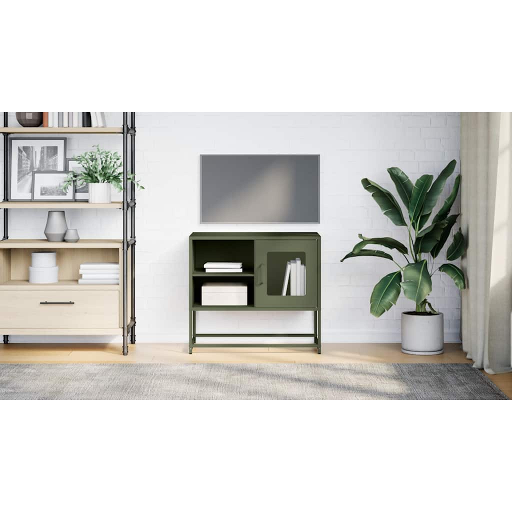 Έπιπλο Τηλεόρασης Πράσινο Λαδί 68,5x39x60,5 εκ. από Ατσάλι - Pakobazaar