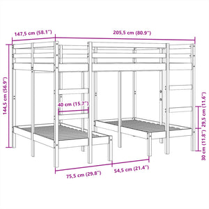 Σκελετός Τριπλής Κουκέτας Λευκός 140x200/70x140 εκ. Μασίφ Πεύκο