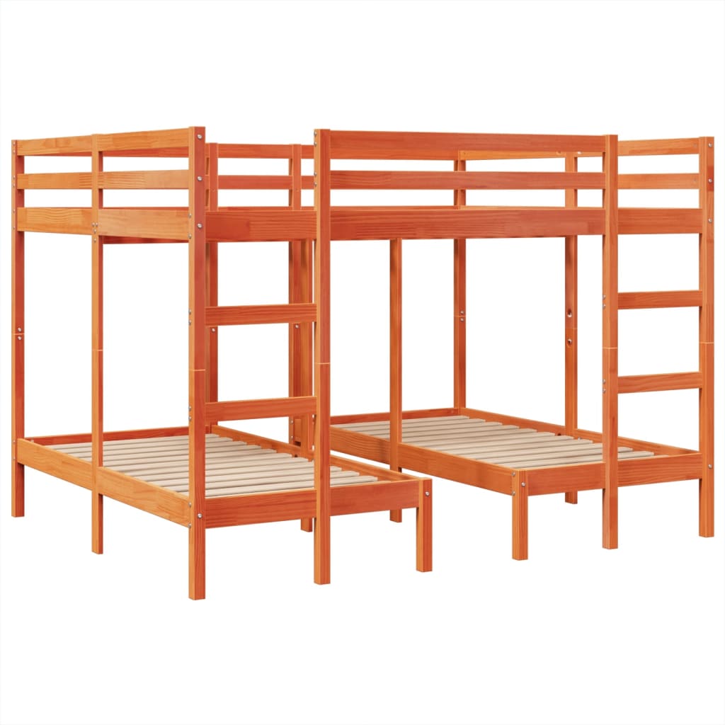 Σκελετός Τριπλής Κουκέτας Καφέ 160x200/80x160 εκ. Μασίφ Πεύκο