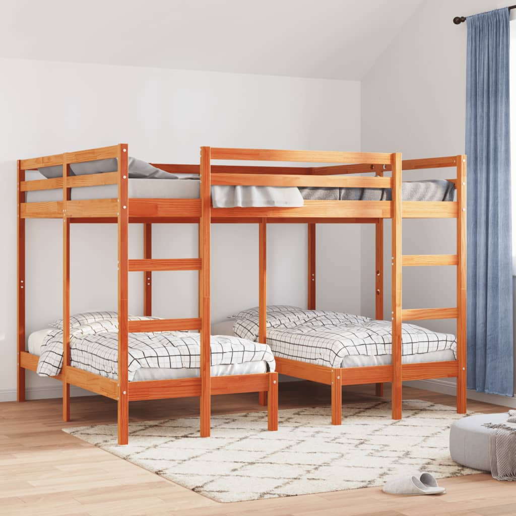 Σκελετός Τριπλής Κουκέτας Καφέ 160x200/80x160 εκ. Μασίφ Πεύκο