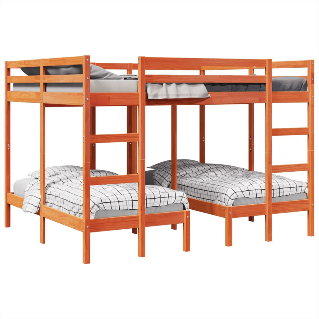 Σκελετός Τριπλής Κουκέτας Καφέ 160x200/80x160 εκ. Μασίφ Πεύκο