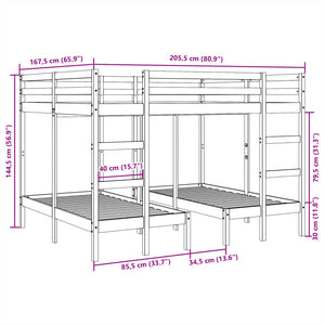 Σκελετός Τριπλής Κουκέτας Καφέ 160x200/80x160 εκ. Μασίφ Πεύκο