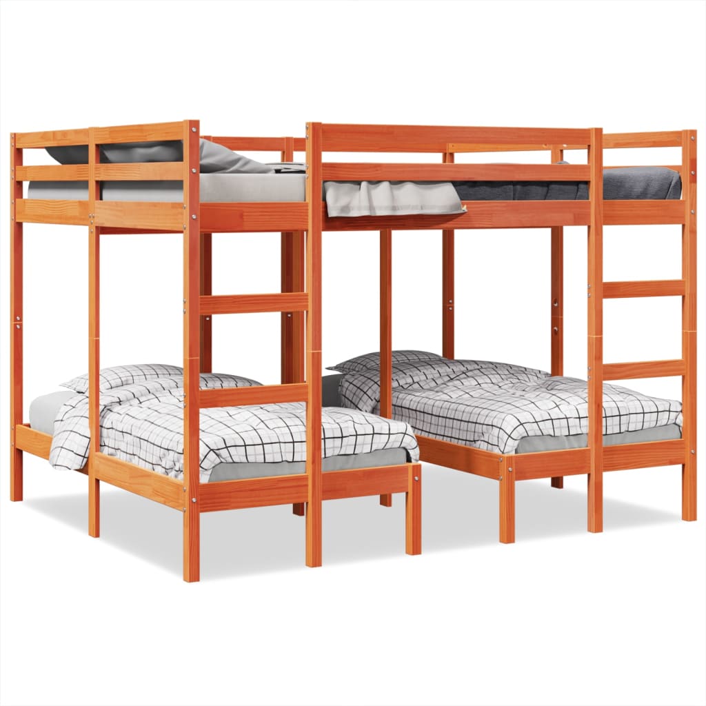 Σκελετός Τριπλής Κουκέτας Καφέ 160x200/80x160 εκ. Μασίφ Πεύκο