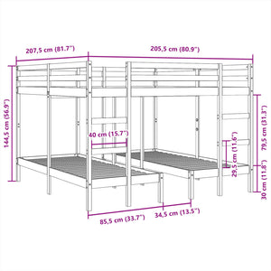 Σκελετός Τριπλής Κουκέτας Λευκός 200x200/80x200 εκ. Μασίφ Πεύκο