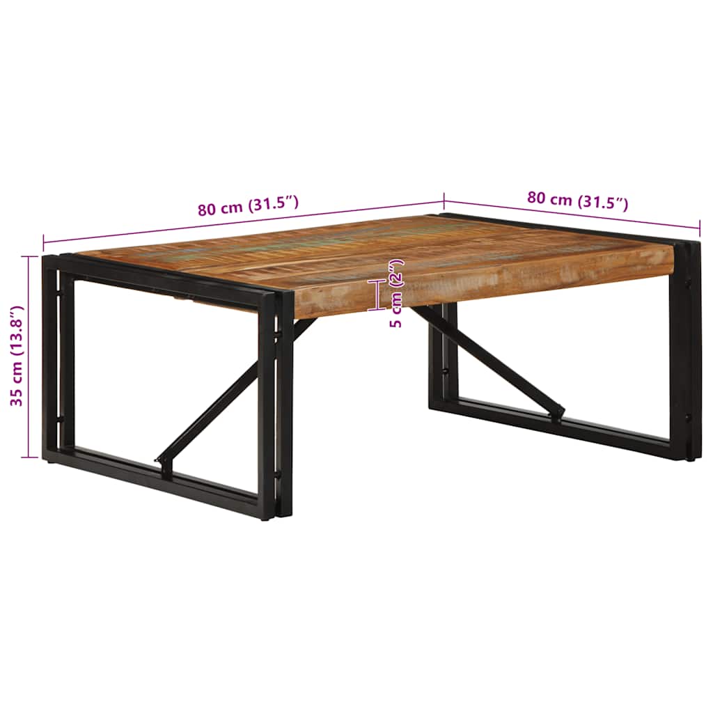 Τραπεζάκι σαλονιού πολύχρωμο 80x80x35cm Ξύλο μασίφ ανακυκλωμένο