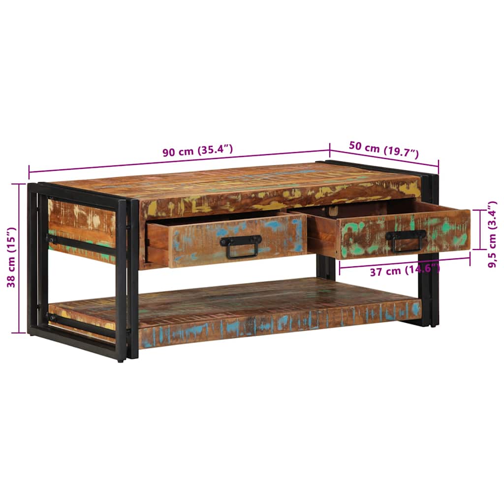 Τραπεζάκι σαλονιού πολύχρωμο 90x50x38cm Ξύλο μασίφ αναγεννημένο