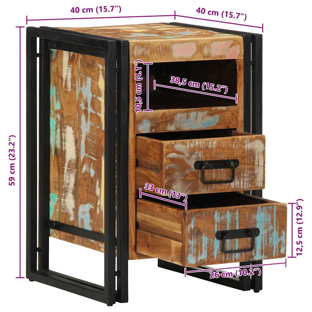 Κομοδίνο 40x40x59 εκ. από Μασίφ Ξύλο Ανακυκλωμένου Ξύλου - Pakobazaar