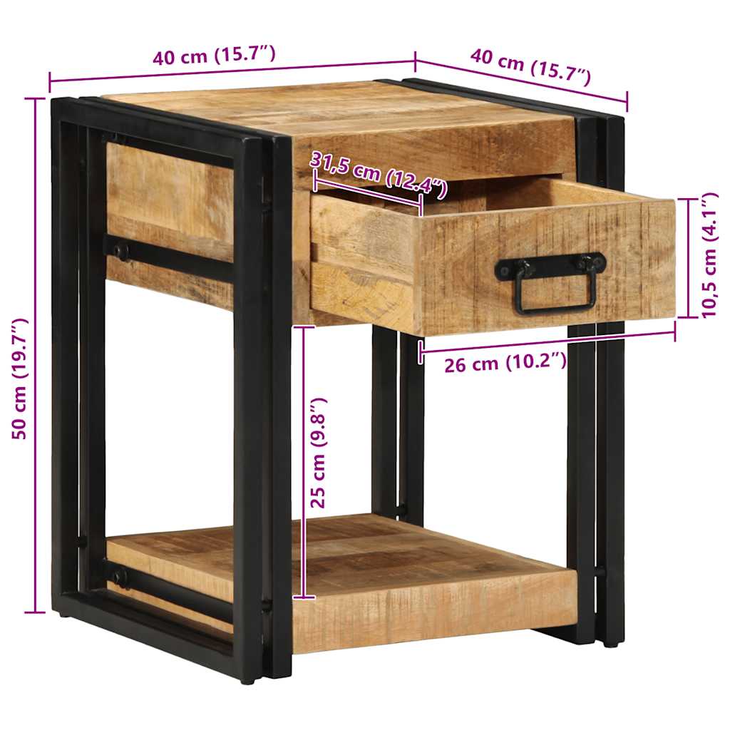 Κομοδίνα 2 τεμ. 40x40x50 εκ. από Μασίφ Ακατέργαστο Ξύλο Μάνγκο - Pakobazaar