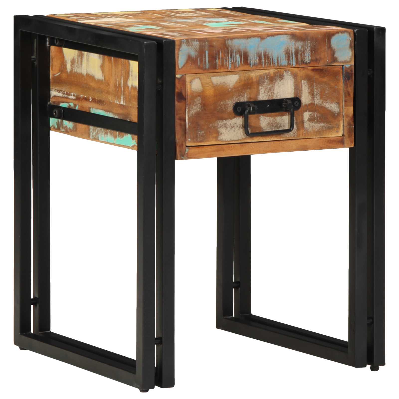 End Table με συρτάρι 40 x 40 x 50 cm Στερεό Ανακτηθέν Ξύλο