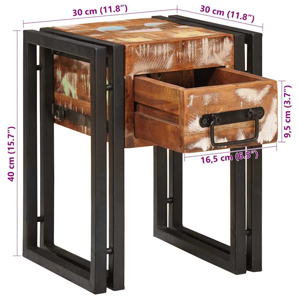 End Table με συρτάρι 30 x 30 x 40 cm Στερεό Ανακτηθέν Ξύλο - Pakobazaar