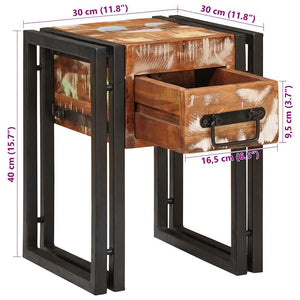 End Table με συρτάρι 30 x 30 x 40 cm Στερεό Ανακτηθέν Ξύλο - Pakobazaar