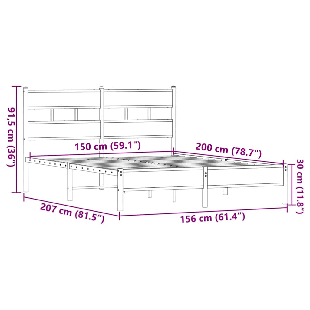 Πλαίσιο κρεβατιού χωρίς στρώμα καφέ δρυς Κατασκευασμένο ξύλο - Pakobazaar