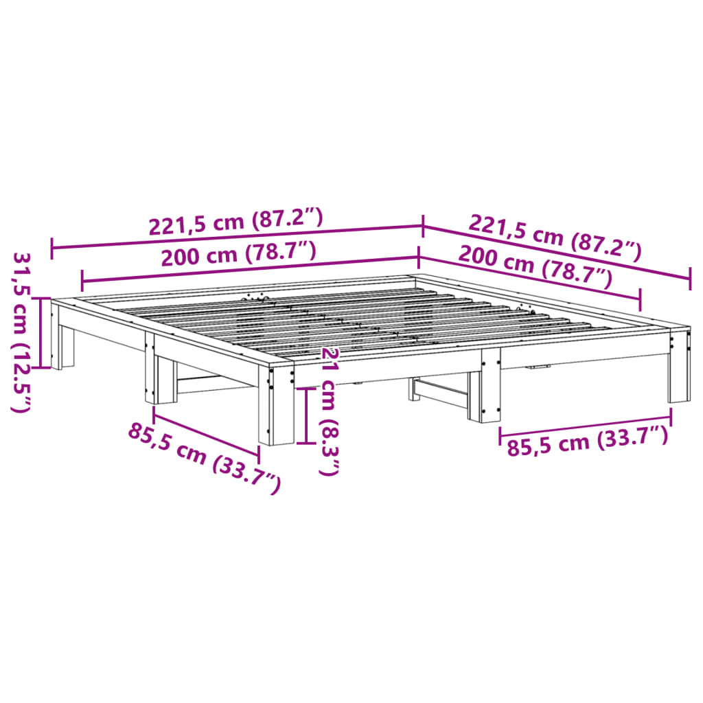 Σκελετός Κρεβ. Χωρίς Στρώμα Καφέ Κεριού 200x200 εκ Μασίφ Πεύκο