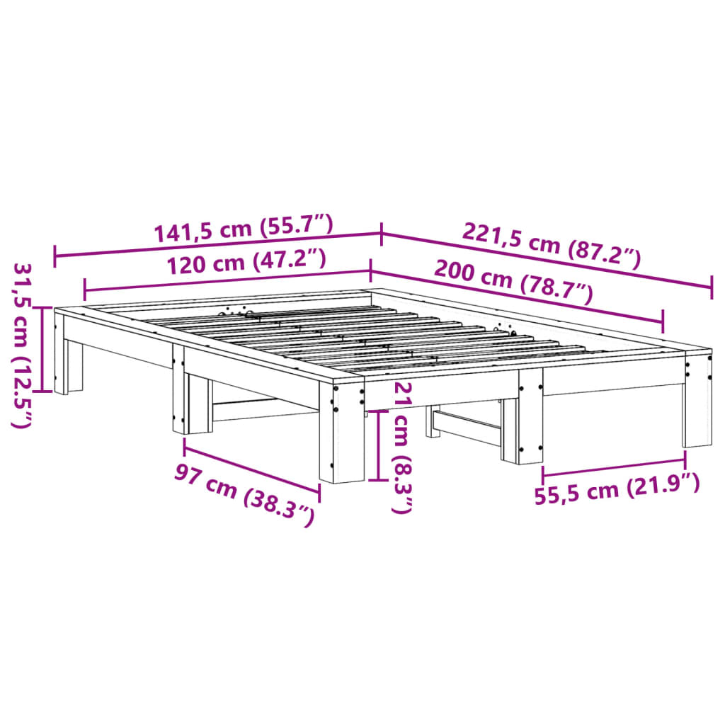 Σκελετός Κρεβ. Χωρίς Στρώμα Καφέ Κεριού 120x200 εκ Μασίφ Πεύκο