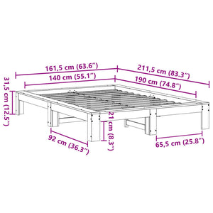 Σκελετός Κρεβατιού Χωρίς Στρώμα Καφέ 140x190 Μασίφ Ξύλο Πεύκου