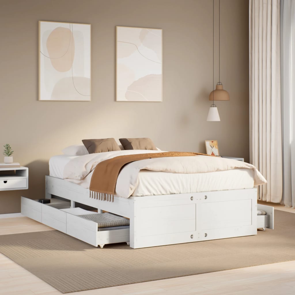 Σκελετός Κρεβατιού Χωρίς Στρώμα με Συρτάρια Μασίφ Ξύλο Πεύκου