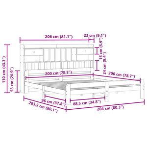 Κρεβάτι Βιβλιοθήκη Χωρίς Στρώμα 200x200 εκ Μασίφ Ξύλο Πεύκου