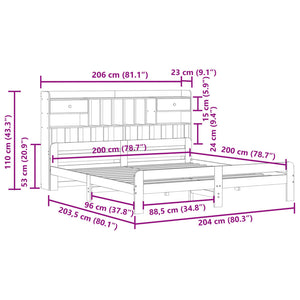 Κρεβάτι Βιβλιοθήκη Χωρίς Στρώμα 200x200 εκ Μασίφ Ξύλο Πεύκου