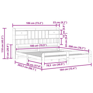 Κρεβάτι Βιβλιοθήκη Χωρίς Στρώμα 180x200 εκ Μασίφ Ξύλο Πεύκου